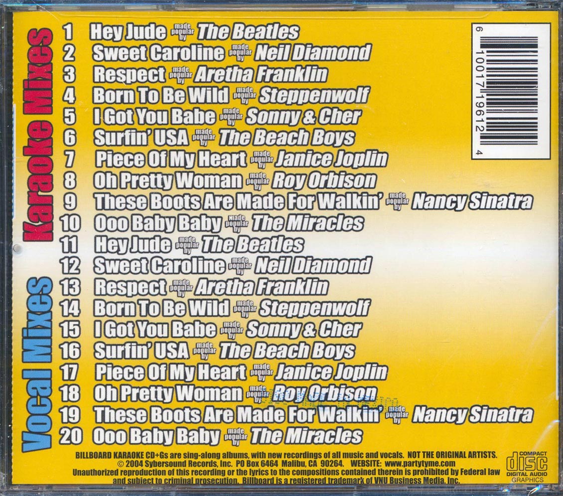 Karaoke - Billboard Top 10 Karaoke 1960's Volume 1 - CD, CD