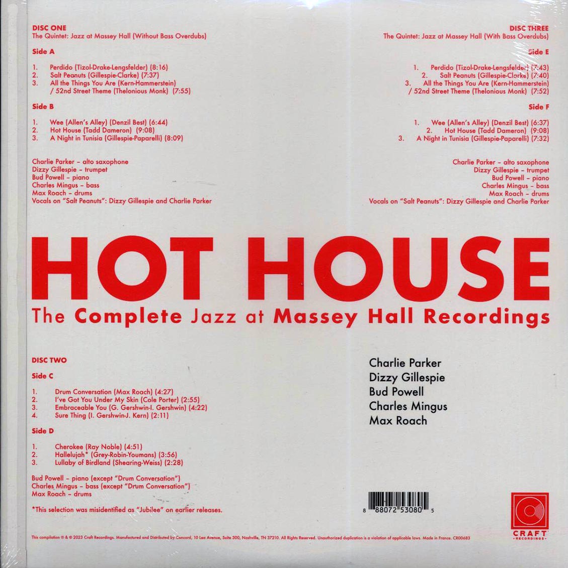 Charlie Parker, Dizzy Gillespie, Bud Powell, Charles Mingus, Max Roach - Hot House: The Complete Jazz At Massey Hall Recordings (Live 1953) (ltd. ed.) (3xLP) (box set) (180g) - Vinyl LP, LP