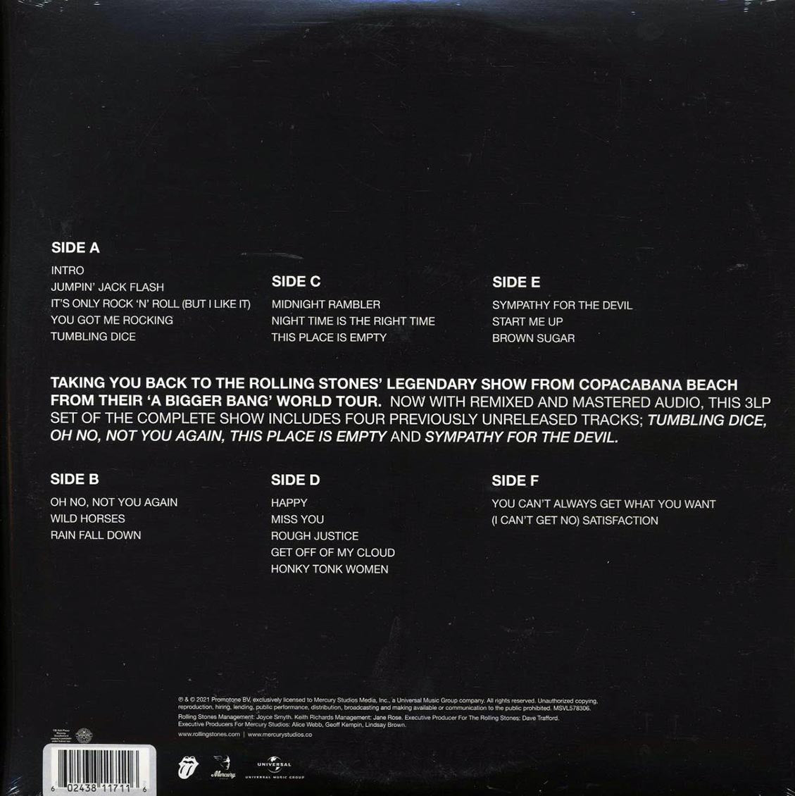 The Rolling Stones - A Bigger Bang: Live On Copacabana Beach (3xLP) (180g) (clear vinyl) - Vinyl LP, LP