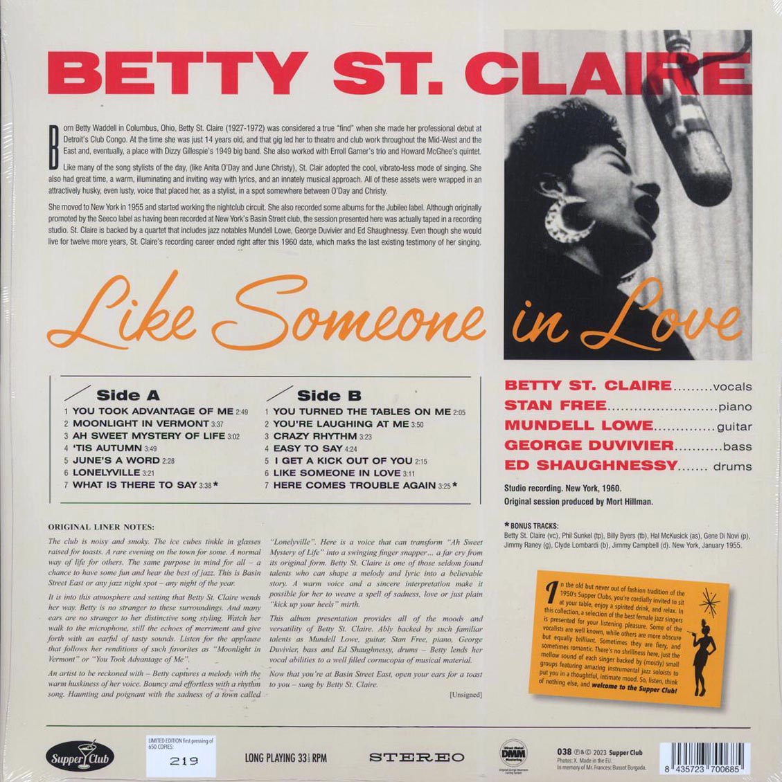 Betty St. Claire - Like Someone In Love (+2 bonus tracks) (ltd. ed.) (180g) - Vinyl LP, LP