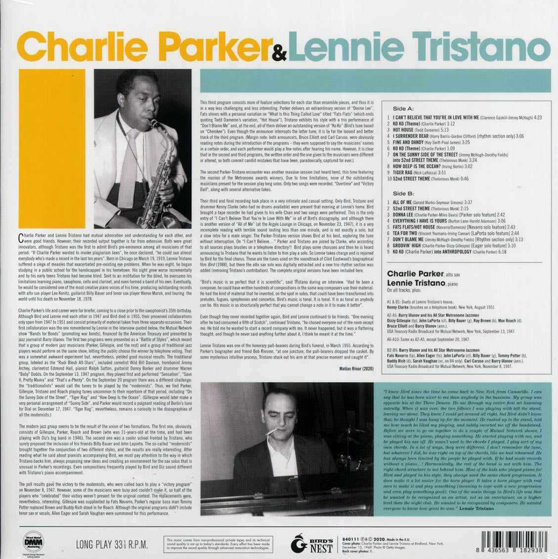 Charlie Parker, Lennie Tristano - Charlie Parker & Lennie Tristano (ltd. ed.) (180g) (blue vinyl) - Vinyl LP, LP