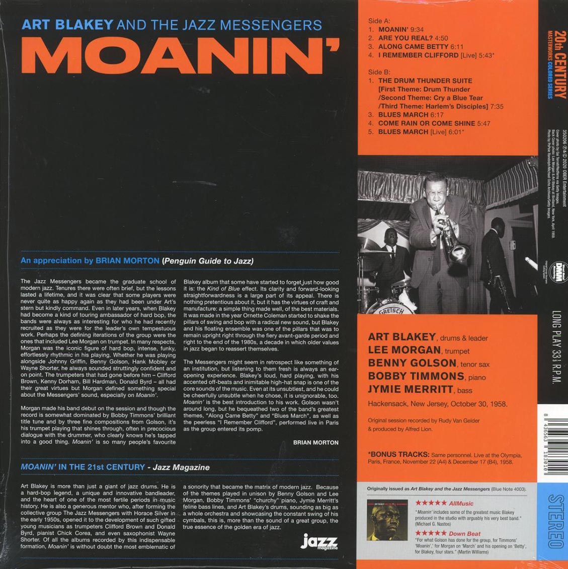 Art Blakey & The Jazz Messengers - Moanin' (+2 bonus tracks) (ltd. ed.) (180g) (red vinyl) - Vinyl LP, LP