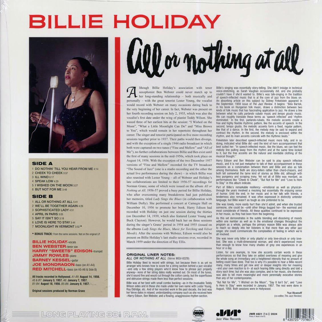 Billie Holiday - All Or Nothing At All (+bonus track) (ltd. ed.) (180g) - Vinyl LP, LP