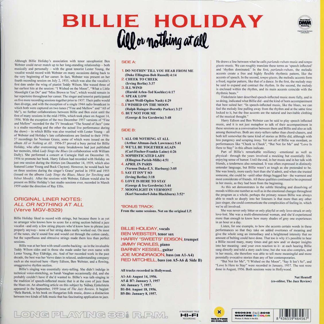 Billie Holiday - All Or Nothing At All (ltd. ed.) (180g) (yellow vinyl) (incl. book) - Vinyl LP, LP
