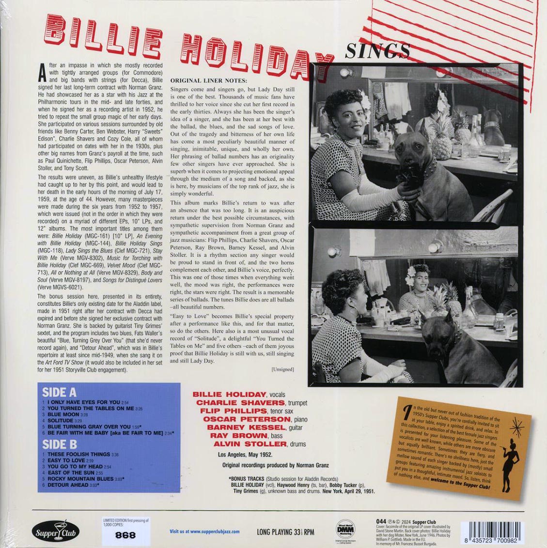 Billie Holiday - Sings (+4 bonus tracks) (ltd. ed.) (180g) - Vinyl LP, LP