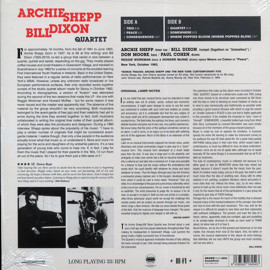 Archie Shepp-Bill Dixon Quartet - Archie Shepp-Bill Dixon Quartet (+2 bonus tracks) (mono) (ltd. ed.) (180g) - Vinyl LP, LP