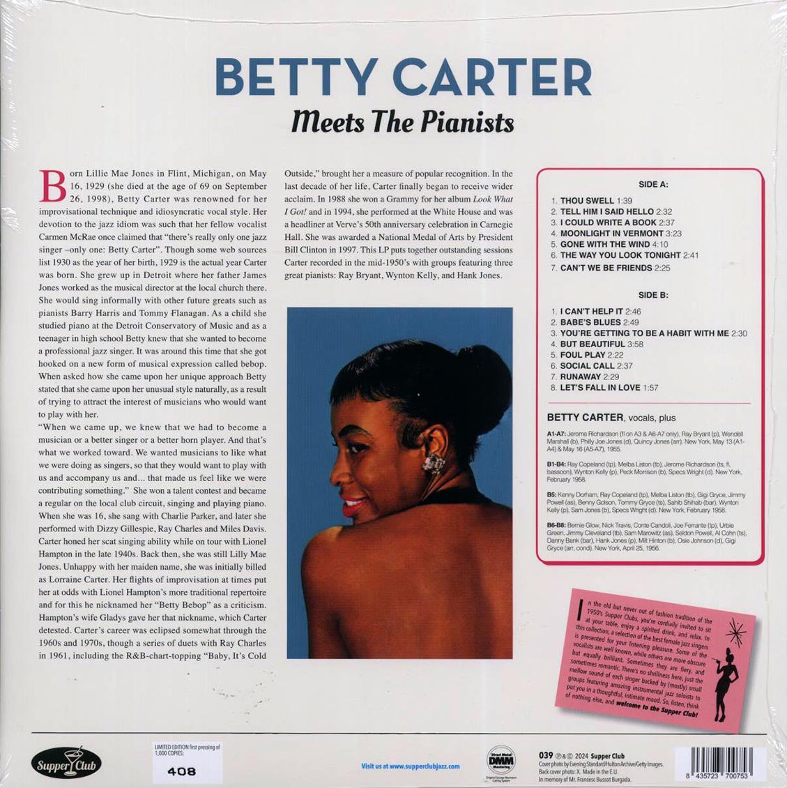 Betty Carter - Meets The Pianists Ray Bryant, Wynton Kelly, Hank Jones (ltd. ed.) (180g) - Vinyl LP, LP