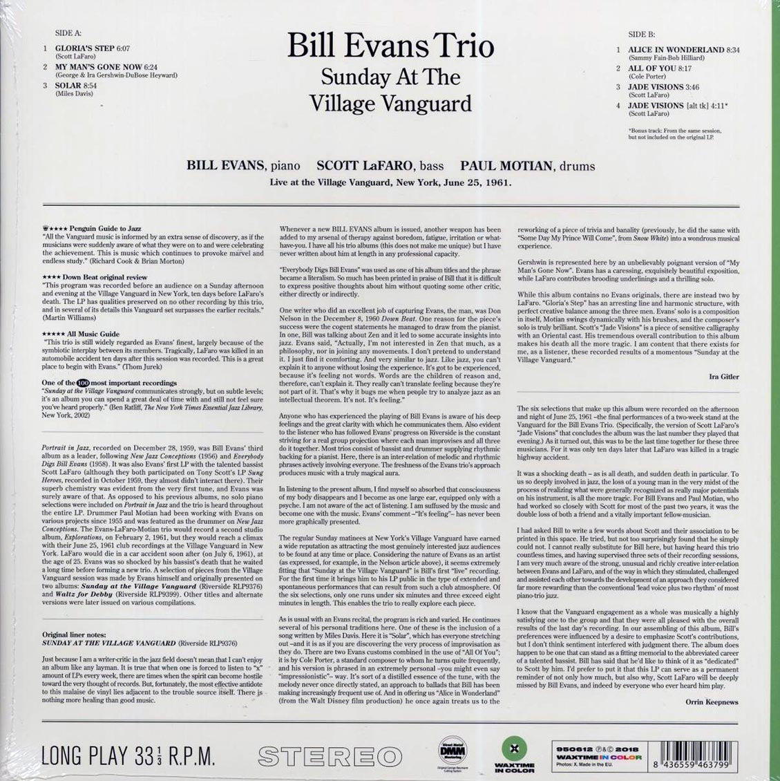 Bill Evans Trio - Sunday At The Village Vanguard (+bonus track) (ltd. ed.) (180g) (green vinyl) - Vinyl LP, LP
