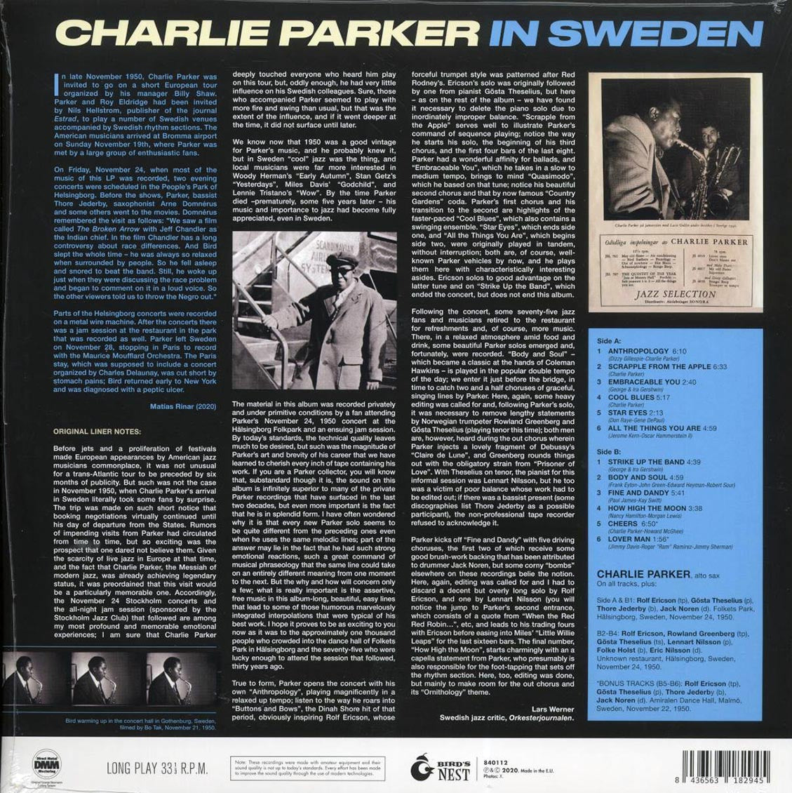 Charlie Parker - In Sweden (+2 bonus tracks) (ltd. ed.) (180g) (blue vinyl) - Vinyl LP, LP