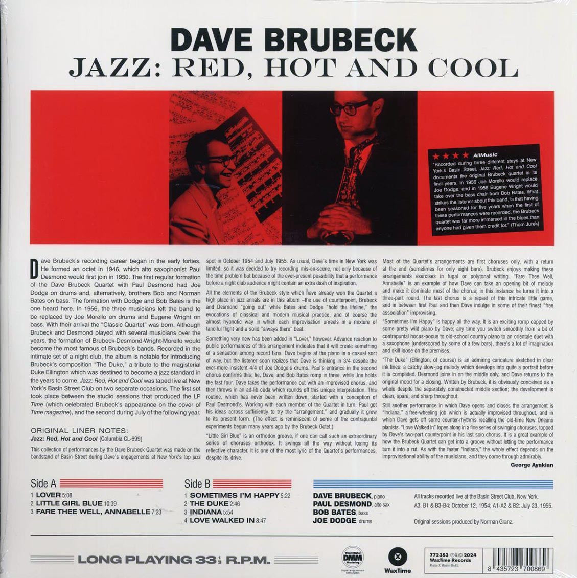 Dave Brubeck Quartet - Jazz: Red Hot And Cool (ltd. ed.) (180g) - Vinyl LP, LP