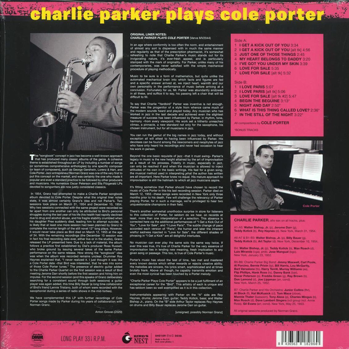 Charlie Parker - Charlie Parker Plays Cole Porter (+4 bonus tracks) (ltd. ed.) (180g) (yellow vinyl) - Vinyl LP, LP