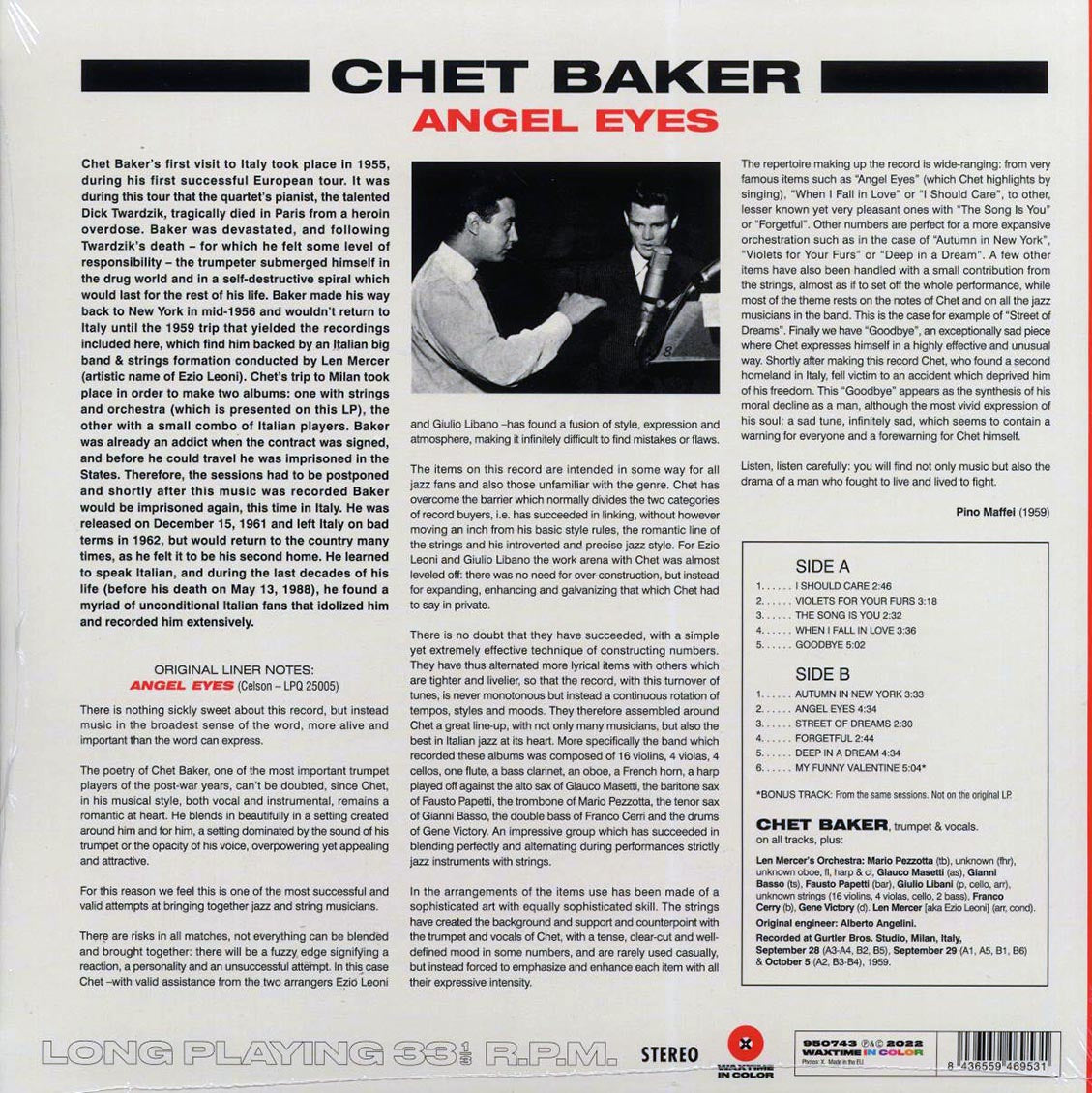 Chet Baker, Len Mercer & His Orchestra - Sings And Plays With Len Mercer And His Orchestra: Angel Eyes (+bonus track) (ltd. ed.) (180g) (red vinyl) - Vinyl LP, LP