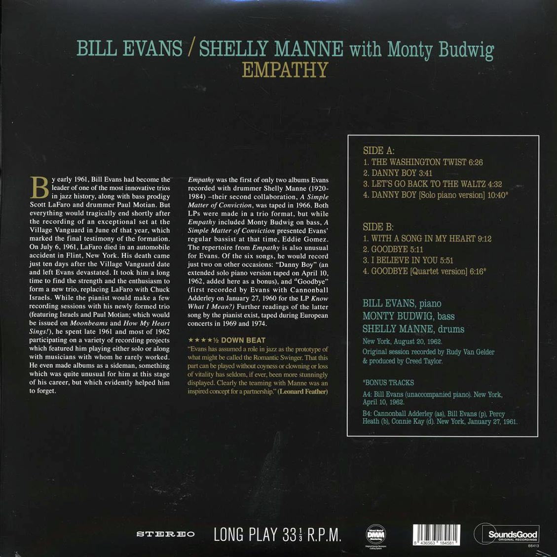 Bill Evans, Shelly Manne, Monty Budwig - Empathy (+2 bonus tracks) (ltd. ed.) (180g) - Vinyl LP, LP