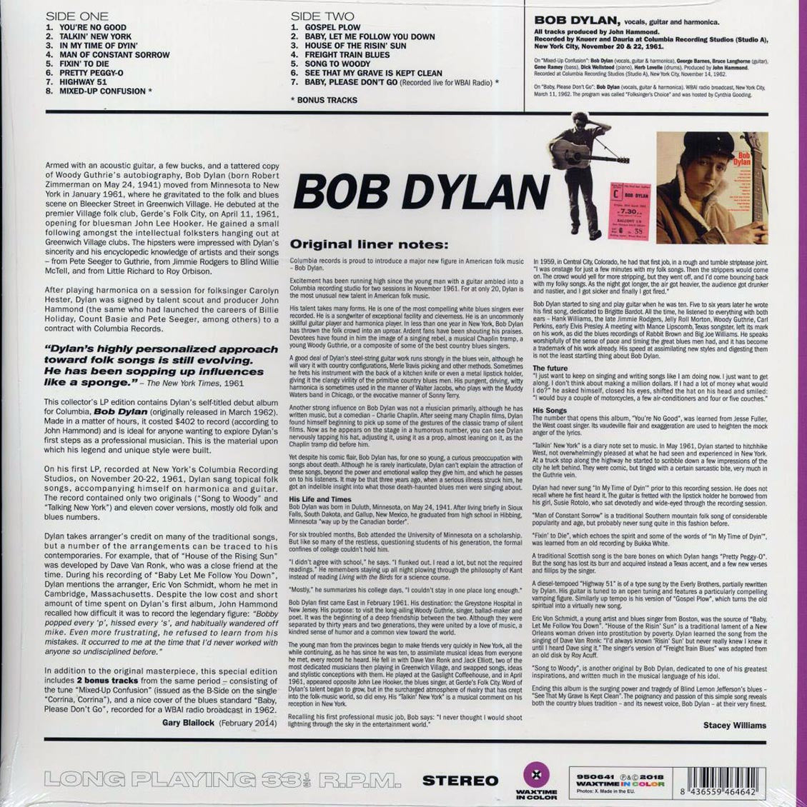 Bob Dylan - Bob Dylan (+2 bonus tracks) (ltd. ed.) (180g) (purple vinyl) - Vinyl LP, LP