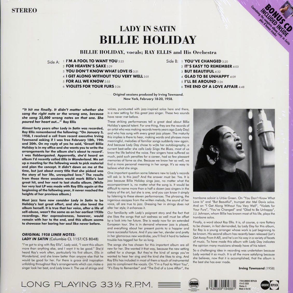 Billie Holiday - Lady In Satin (+8 bonus tracks) (ltd. ed.) (180g) (incl. CD) - Vinyl LP, LP