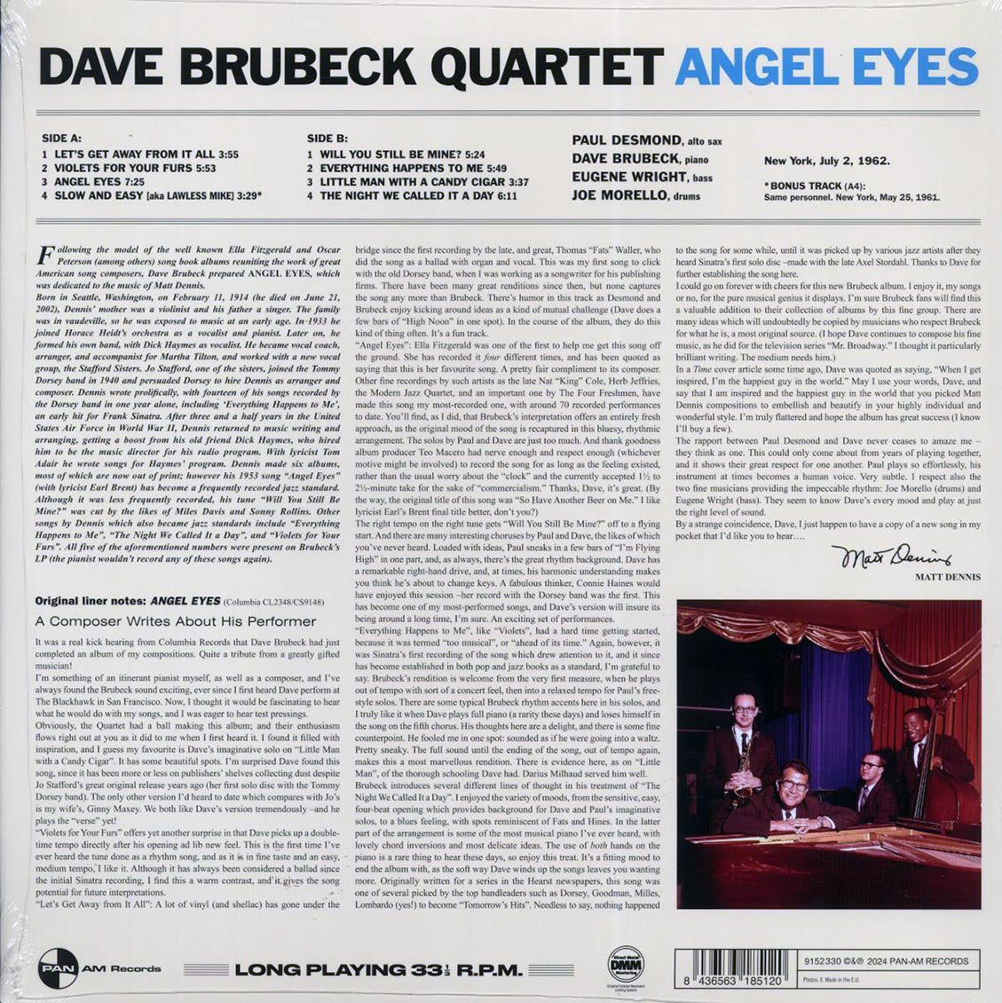Dave Brubeck Quartet - Angel Eyes (+2 bonus tracks) (ltd. ed.) (180g) - Vinyl LP, LP