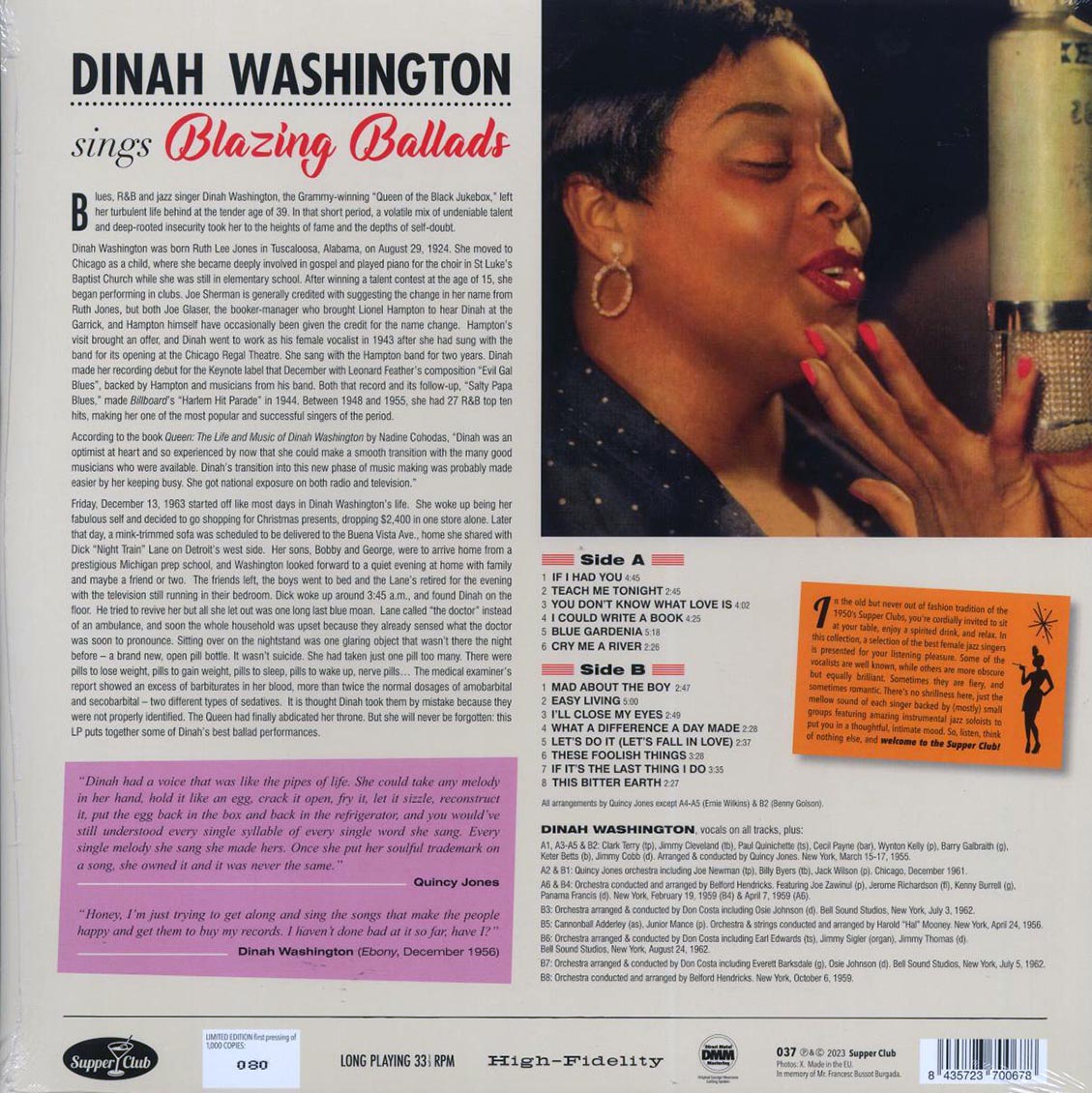 Dinah Washington - Sings Blazing Ballads (ltd. ed.) (180g) - Vinyl LP, LP
