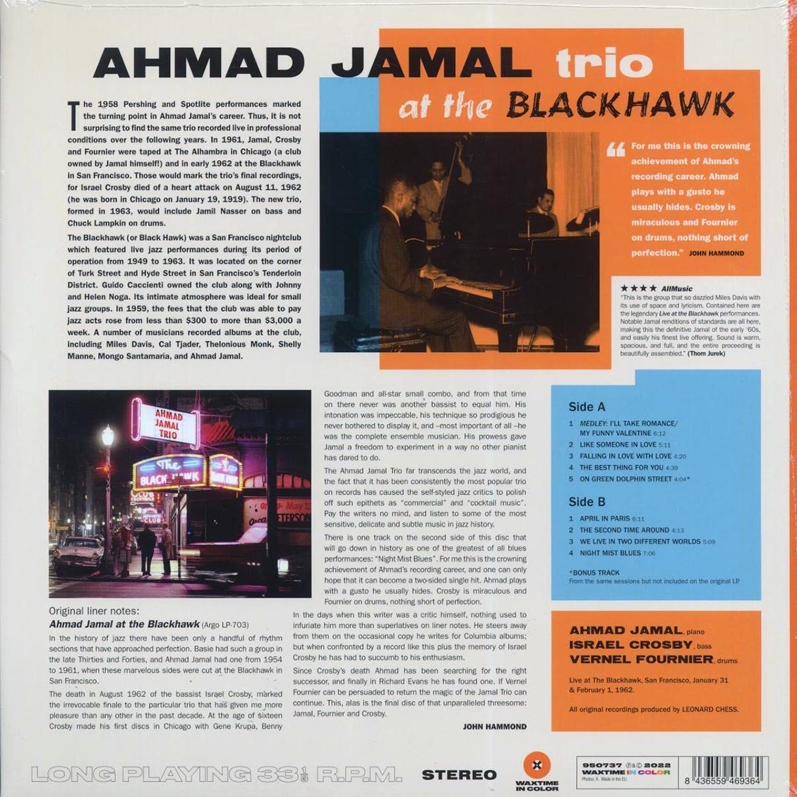 Ahmad Jamal Trio - At The Blackhawk (+bonus track) (ltd. ed.) (180g) (orange vinyl) - Vinyl LP, LP
