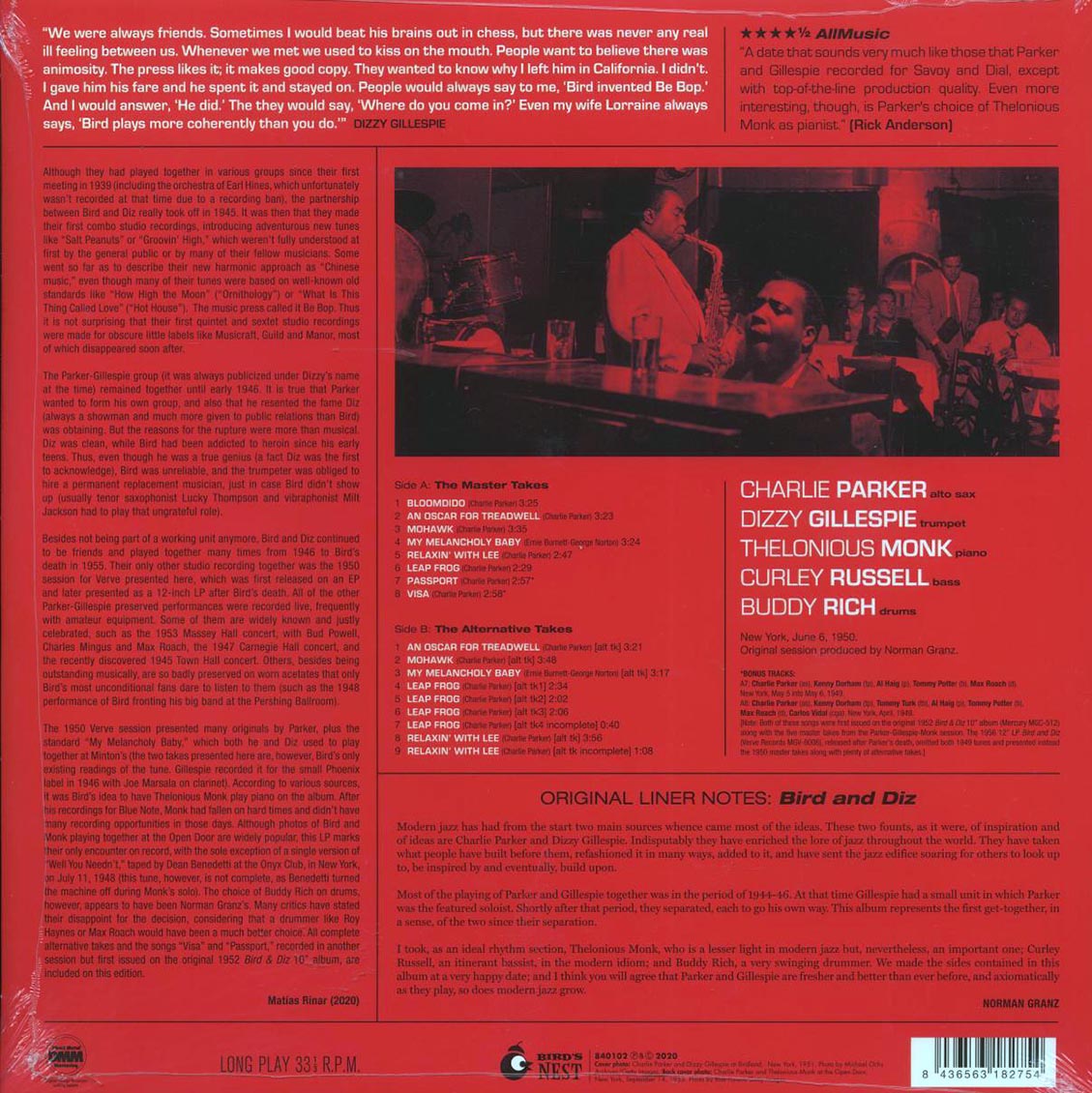 Charlie Parker, Dizzy Gillespie - Bird And Diz (ltd. ed.) (180g) (red vinyl) - Vinyl LP, LP