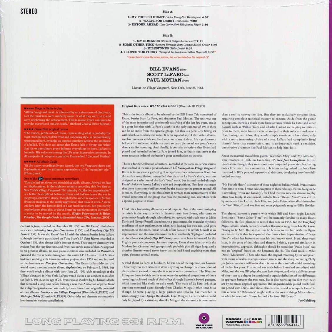 Bill Evans Trio - Waltz For Debby (+bonus track) (ltd. ed.) (180g) (purple vinyl) - Vinyl LP, LP