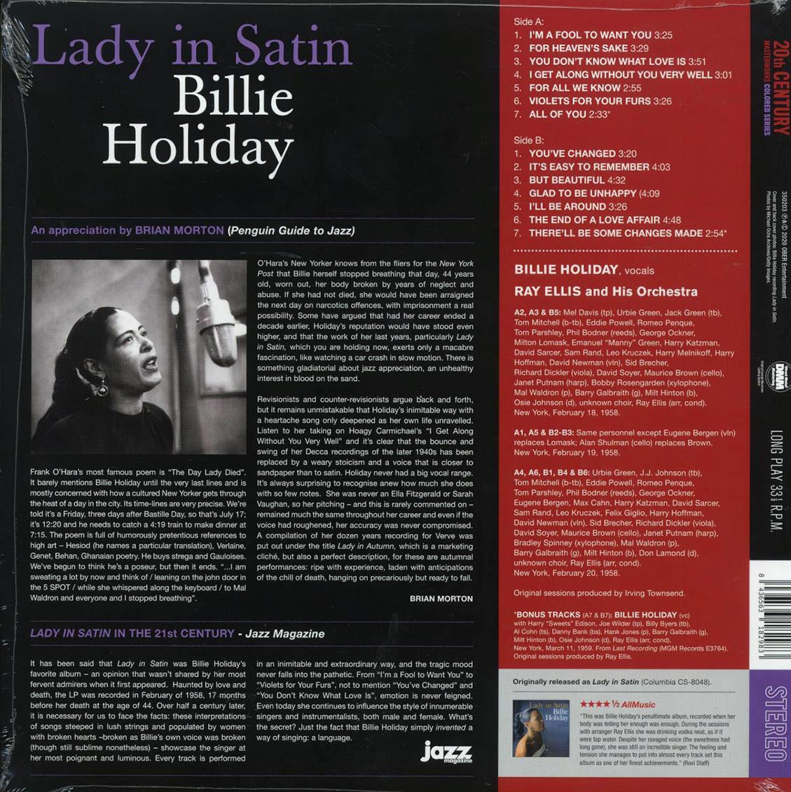 Billie Holiday - Lady In Satin (+3 bonus tracks) (ltd. ed.) (180g) (purple vinyl) - Vinyl LP, LP