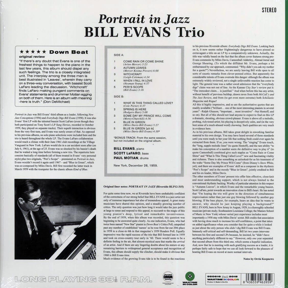 Bill Evans Trio - Portrait In Jazz (+bonus track) (ltd. ed.) (180g) (green vinyl) - Vinyl LP, LP