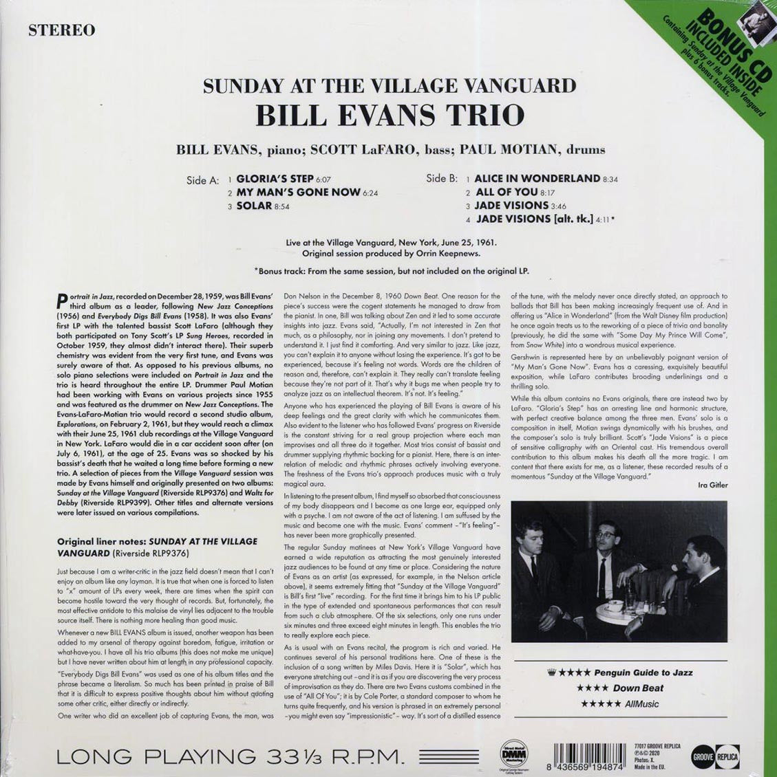Bill Evans Trio - Sunday At The Village Vanguard (+6 bonus tracks) (ltd. ed.) (180g) (incl. CD) - Vinyl LP, LP