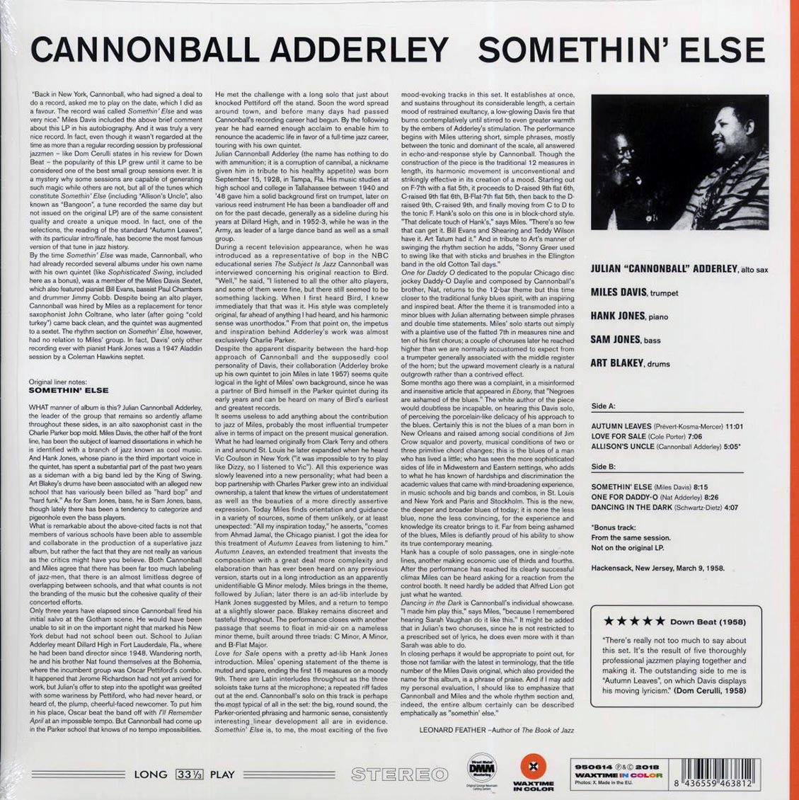 Cannonball Adderley, Miles Davis, Hank Jones, Sam Jones, Art Blakey - Somethin' Else (+bonus track) (ltd. ed.) (180g) (orange vinyl) - Vinyl LP, LP