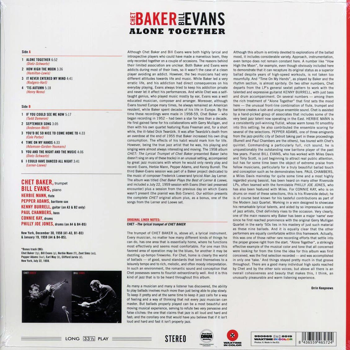 Chet Baker, Bill Evans - Alone Together (ltd. ed.) (180g) (red vinyl) - Vinyl LP, LP
