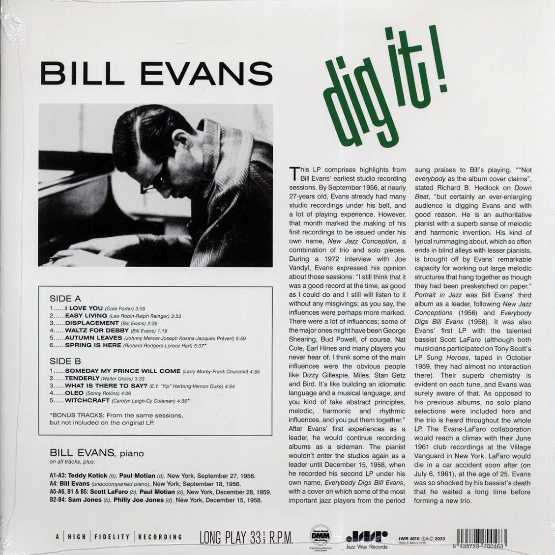 Bill Evans - Dig It! (+2 bonus tracks) (ltd. ed.) (180g) - Vinyl LP, LP