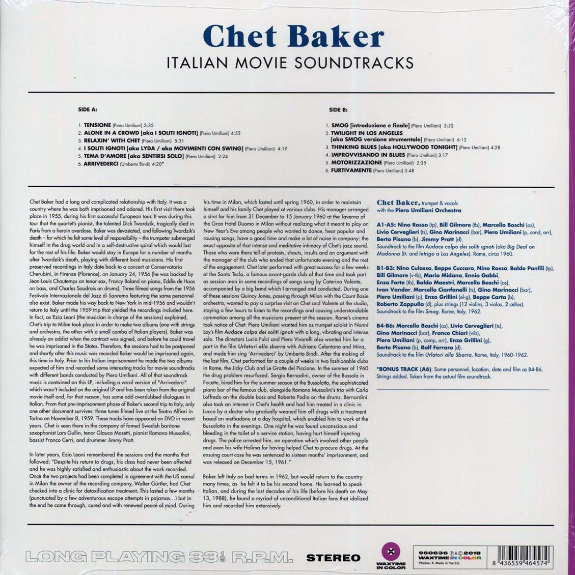 Chet Baker - Italian Movie Soundtracks (+bonus track) (ltd. ed.) (180g) (purple vinyl) - Vinyl LP, LP