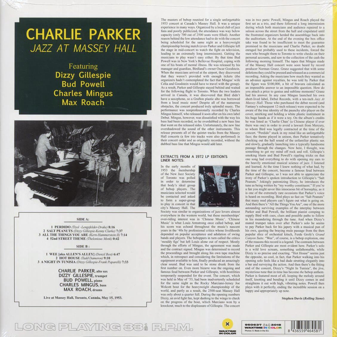 Charlie Parker, Dizzy Gillespie, Bud Powell, Charles Mingus, Max Roach - Jazz At Massey Hall (ltd. ed.) (180g) (yellow vinyl) - Vinyl LP, LP