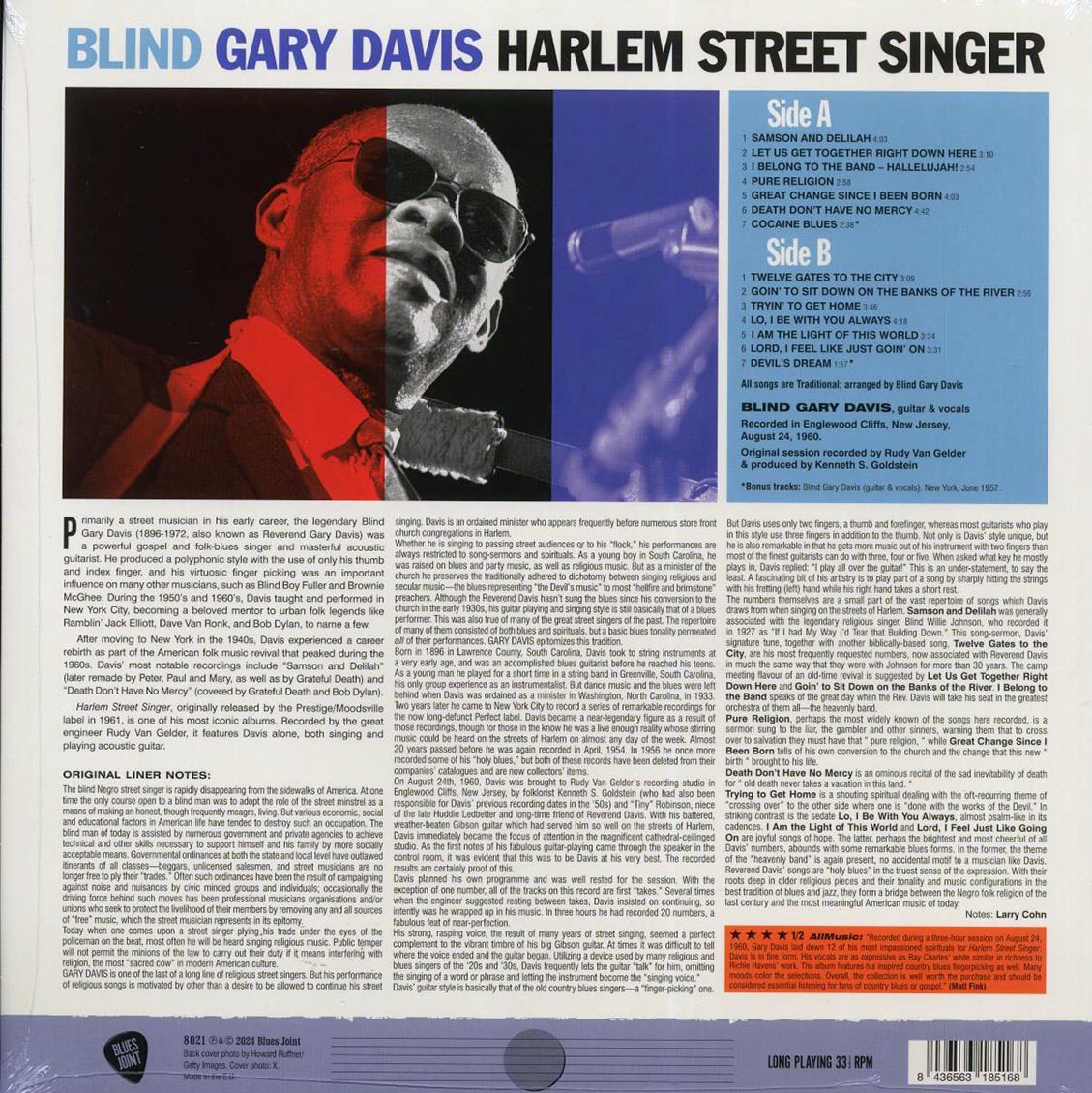 Blind Gary Davis - Harlem Street Singer (+2 bonus tracks) (ltd. ed.) (180g) - Vinyl LP, LP