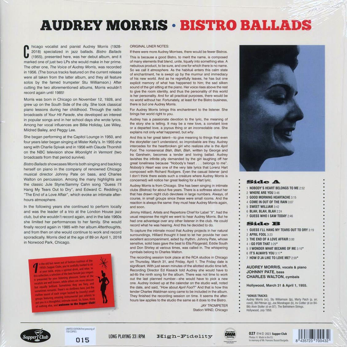 Audrey Morris - Bistro Ballads Sung By Audrey Morris (+4 bonus tracks) (ltd. ed.) (180g) - Vinyl LP, LP