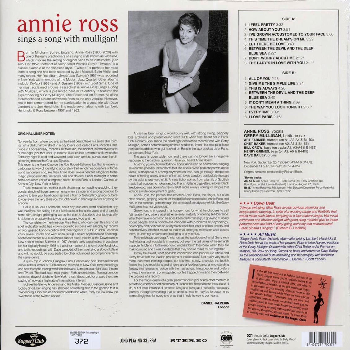 Annie Ross - Sings A Song With Mulligan! (+6 bonus tracks) (ltd. ed.) (180g) - Vinyl LP, LP