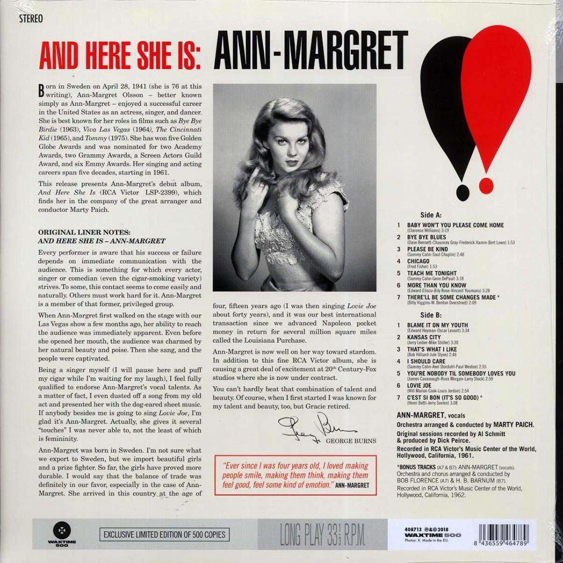 Ann Margret - And Here She Is (+2 bonus tracks) (ltd. ed.) (180g) - Vinyl LP, LP