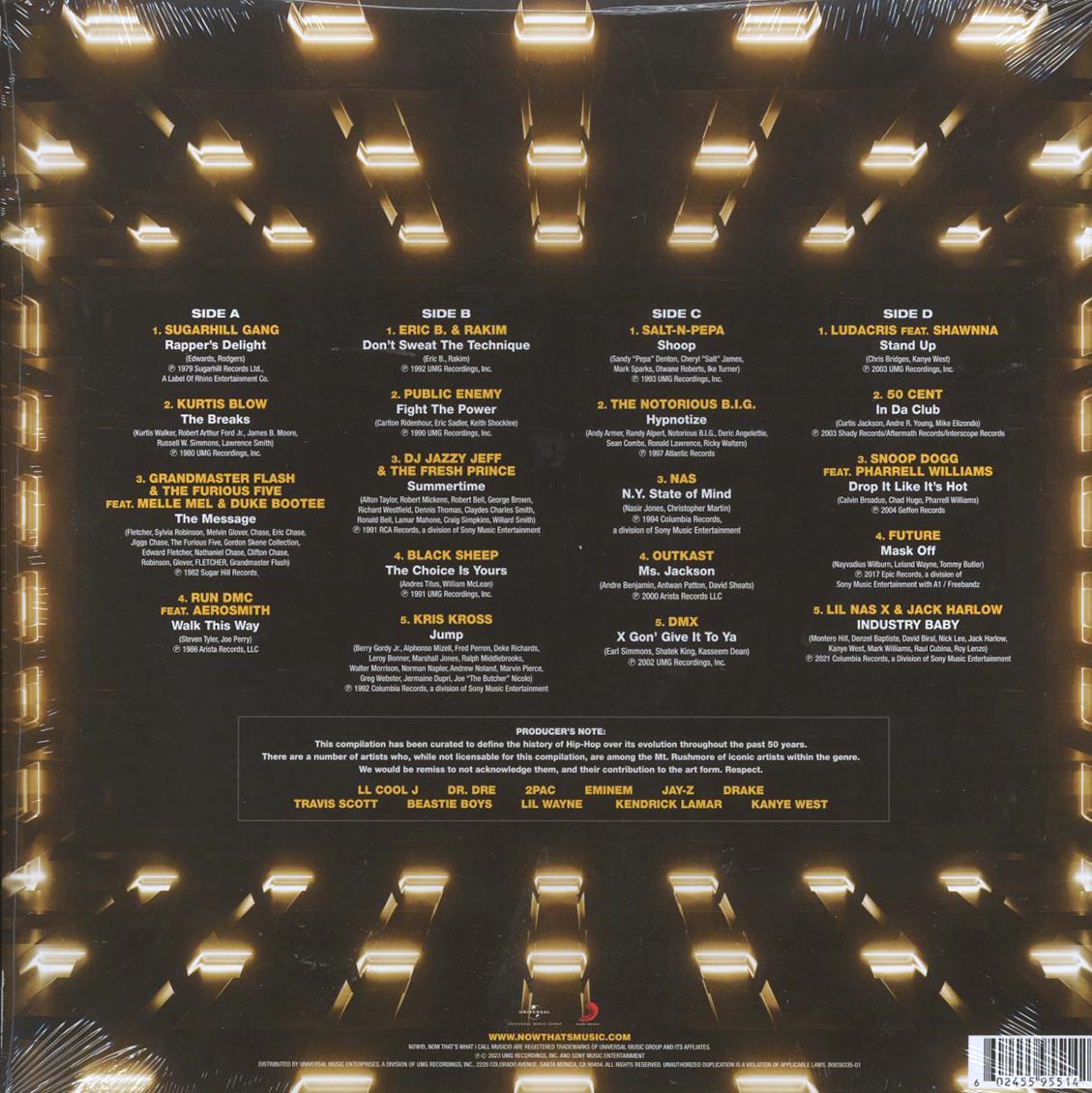 Sugarhill Gang, Grandmaster Flash, Public Enemy, Nas, Notorious BIG, OutKast, 50 Cent, Snoog Dogg, Future, Run-DMC, Etc. - Now That's What I Call Hip-Hop At 50 (2xLP) (black ice vinyl) - Vinyl LP, LP