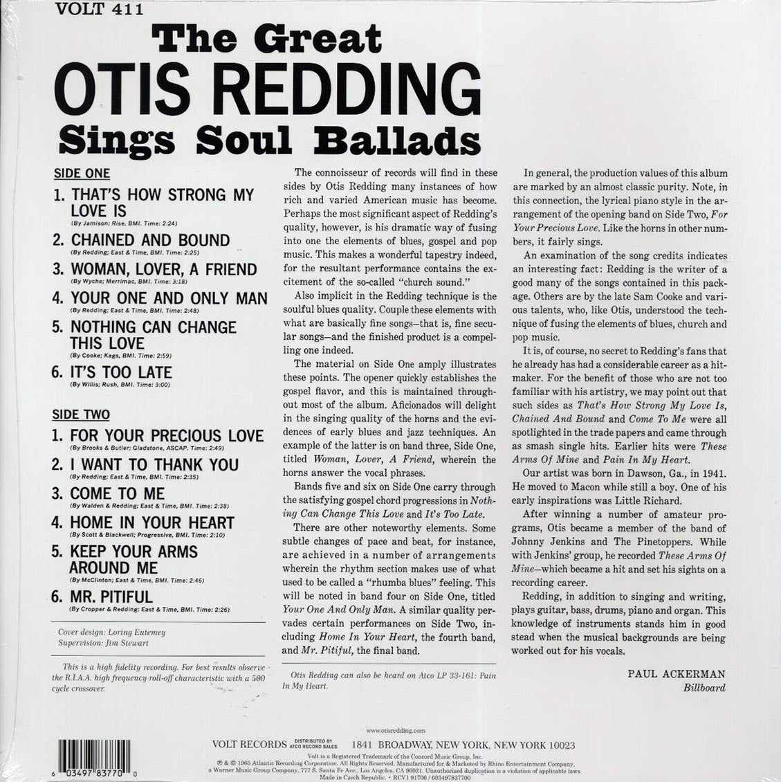 Otis Redding - The Great Otis Redding Sings Soul Ballads (mono) (ltd. ed.) (blue vinyl) - Vinyl LP, LP