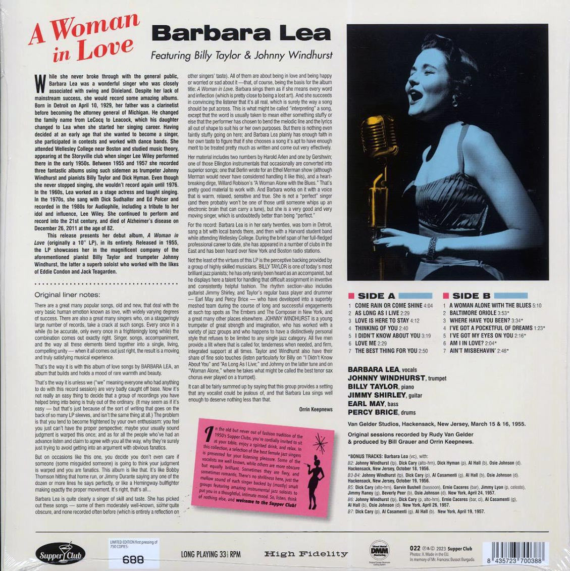 Barbara Lea, Billy Taylor And His Trio, Johnny Windhurst - A Woman In Love (+6 bonus tracks) (180g) - Vinyl LP, LP