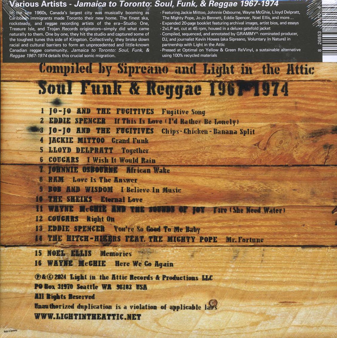 Jackie Mittoo, Johnny Osbourne, Noel Ellis, Cougars, Etc. - Jamaica To Toronto: Soul Funk & Reggae 1967-1974 (RSD 2024) (ltd. ed.) (2xLP) (yellow/green marbled vinyl) - Vinyl LP, LP