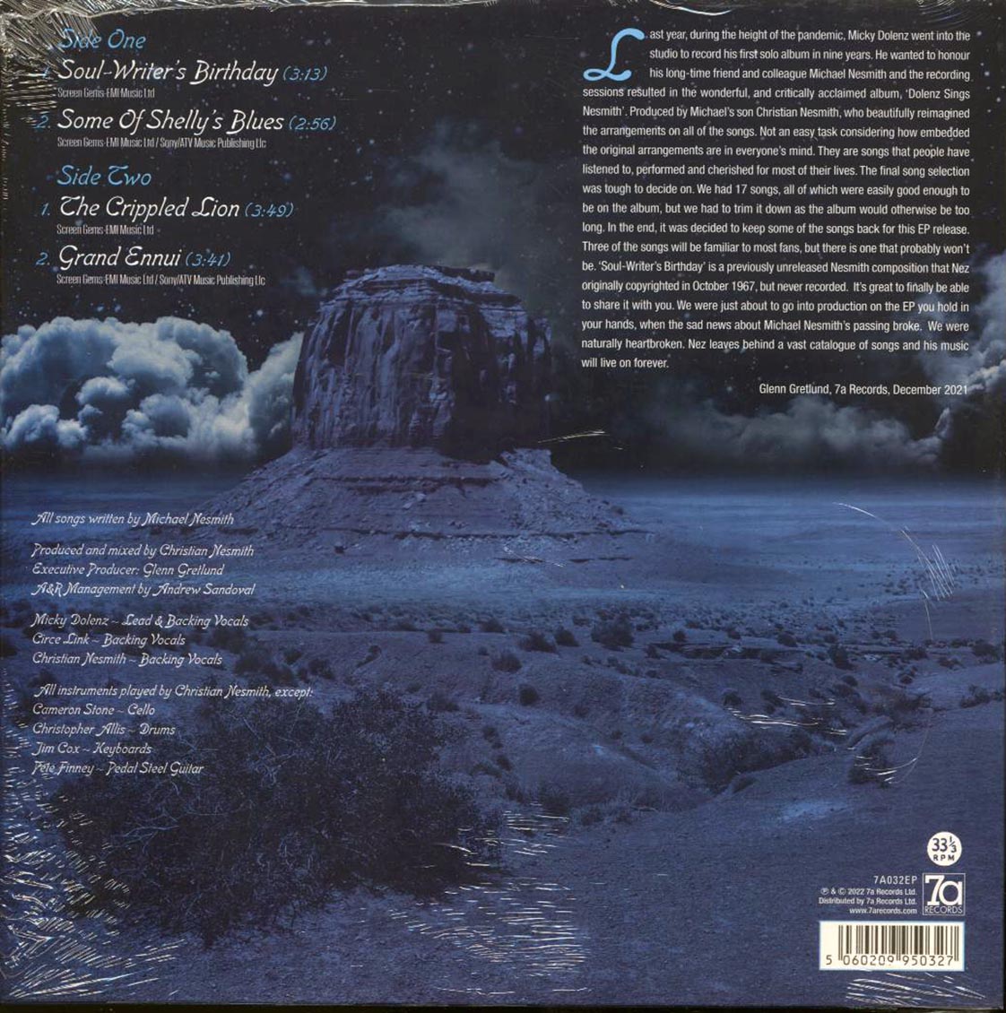Micky Dolenz - Dolenz Sings Nesmith: The EP (10") (blue vinyl) - Vinyl LP, LP