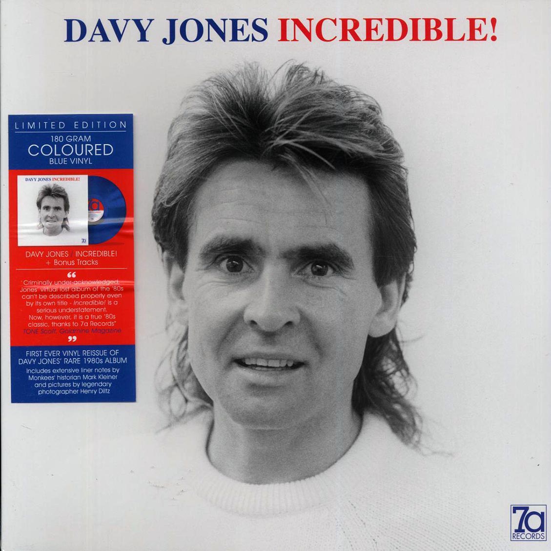 Davy Jones - Incredible! (+6 bonus tracks) (ltd. ed.) (180g) (blue vinyl) - Vinyl LP