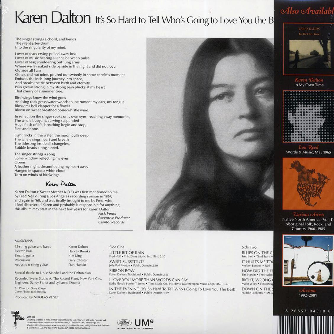 Karen Dalton - It's So Hard To Tell Who's Going To Love You The Best (RTI press) - Vinyl LP, LP
