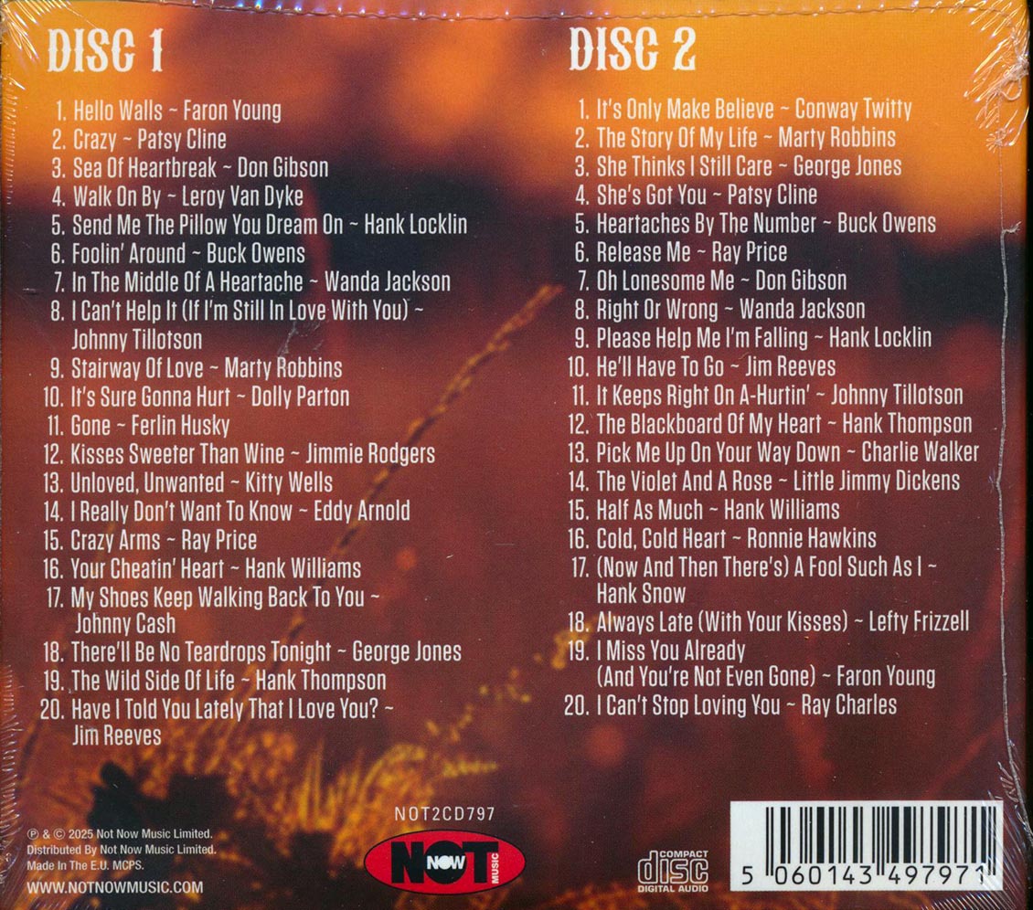 Patsy Cline, Jim Reeves, Johnny Cash, Dolly Parton, Loretta Lynn, Etc. - 40 Original Country Love Songs (40 tracks) (2xCD) - CD, CD