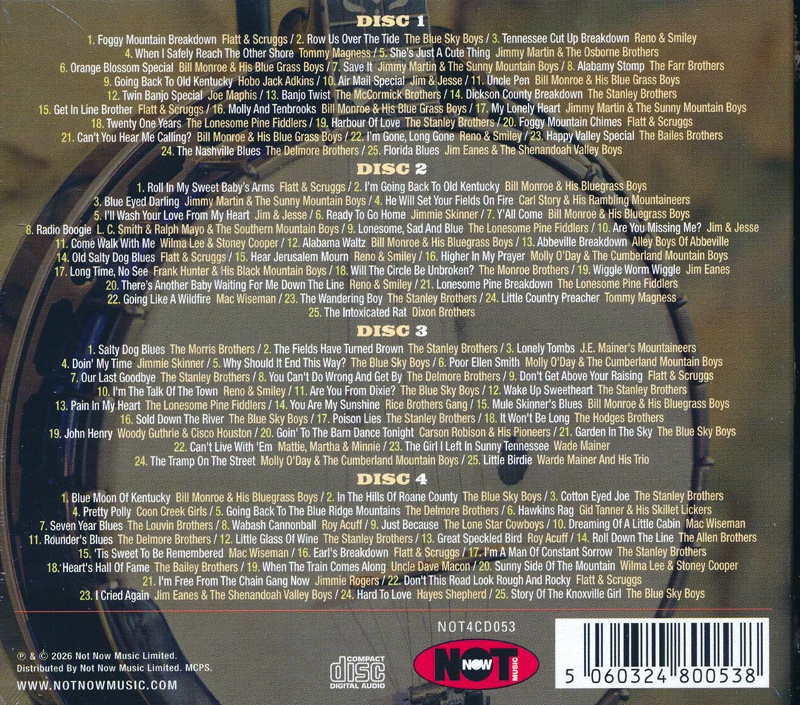 Bill Monroe, Flatt & Scruggs, The Stanley Brothers, Etc. - 100 Bluegrass Favourites (100 tracks) (4xCD) (deluxe 4-fold digipak) - CD, CD