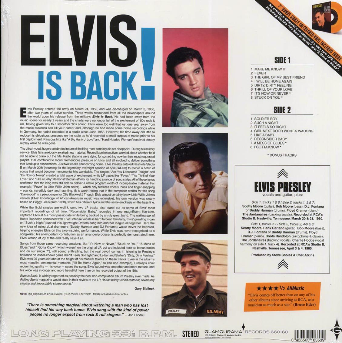 Elvis Presley - Elvis Is Back! (+4 bonus tracks) (180g) (incl. a bonus 45rpm vinyl) - Vinyl LP, LP