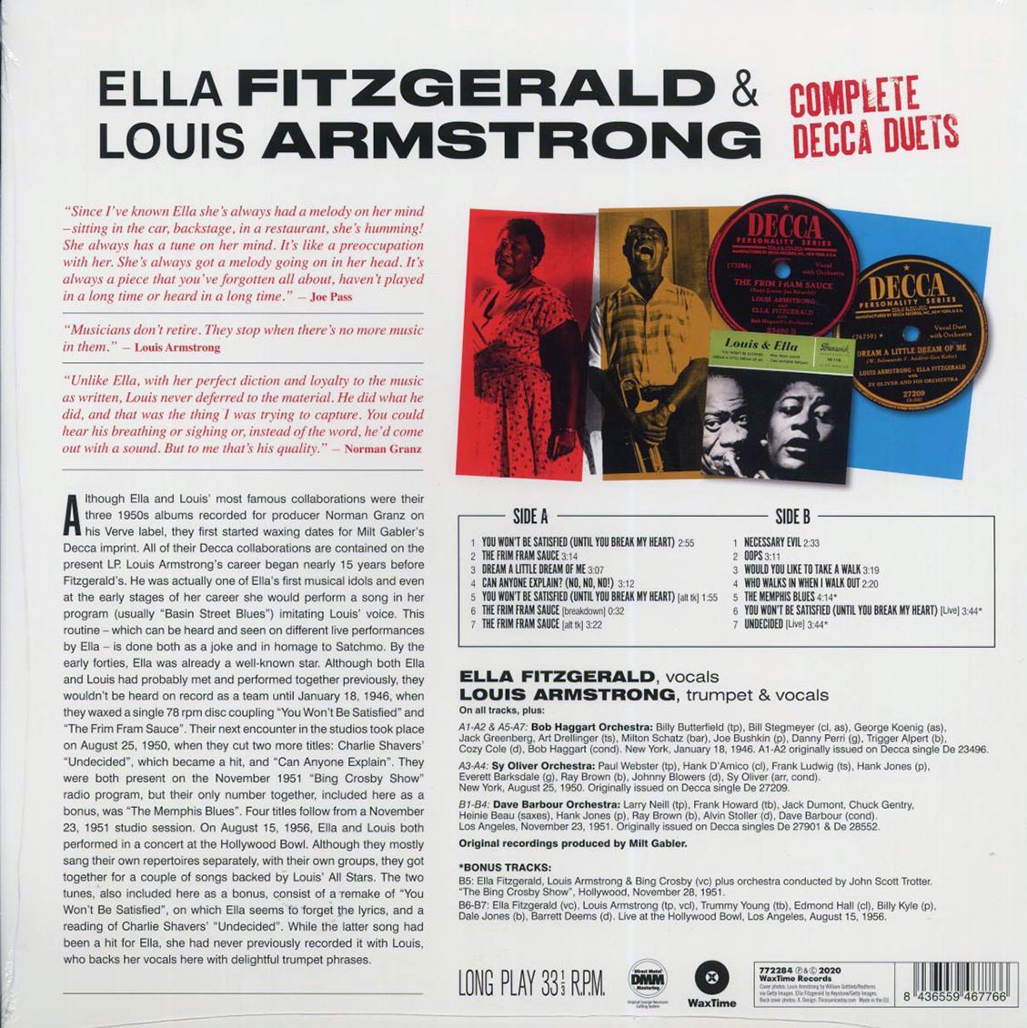 Ella Fitzgerald, Louis Armstrong - Complete Decca Duets (+3 bonus tracks) (ltd. ed.) (180g) - Vinyl LP, LP