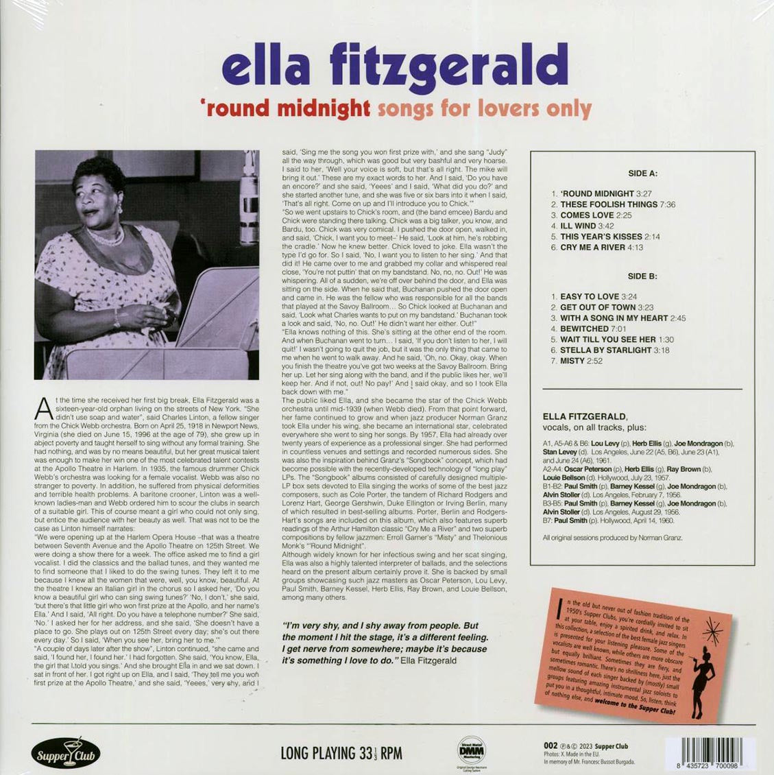 Ella Fitzgerald - 'Round Midnight: Songs For Lovers Only (180g) - Vinyl LP, LP
