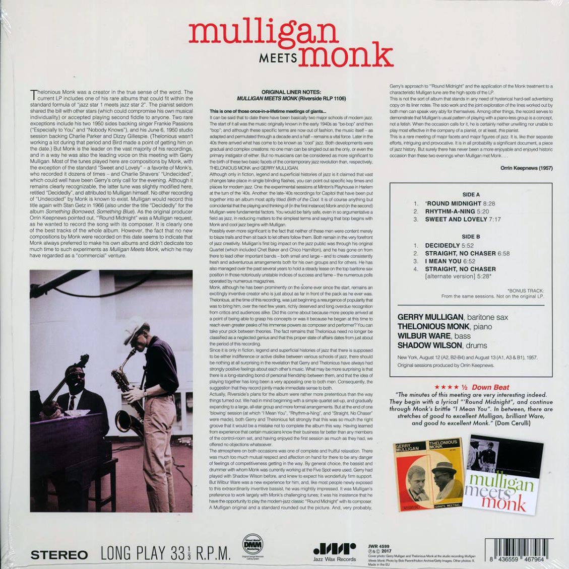 Thelonious Monk, Gerry Mulligan - Mulligan Meets Monk (+bonus track) (180g) - Vinyl LP, LP
