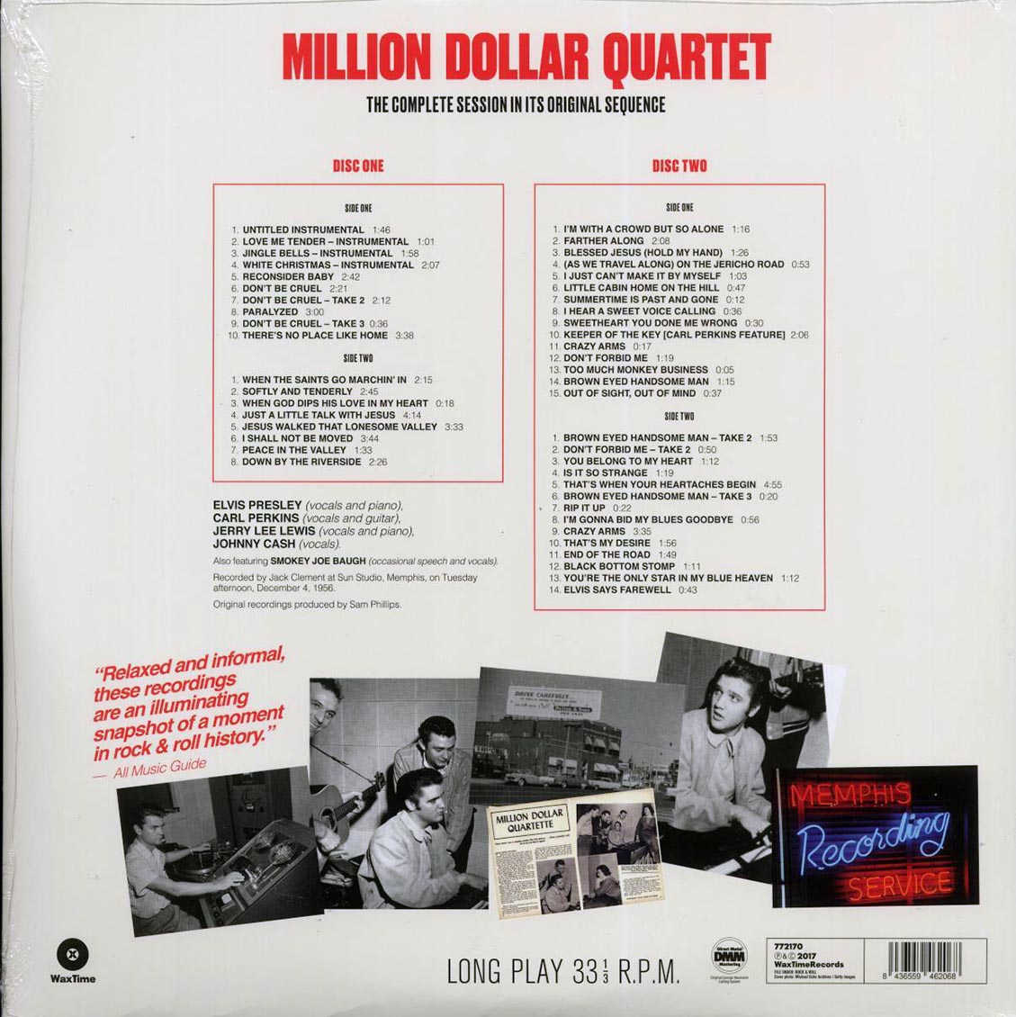 Elvis Presley, Carl Perkins, Jerry Lee Lewis, Johnny Cash - Million Dollar Quartet: The Complete Session In Its Original Sequence (47 tracks) (2xLP) (180g) - Vinyl LP, LP